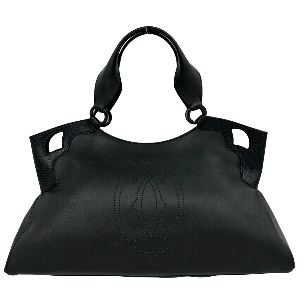 CARTIER Cartier Marcello Perforated Logo Leather Handbag Tote Bag Mini Boston...